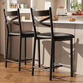 GarveeHome Bar Stools Set of 2, Counter Height Bar Chairs with Back and Thick Cushion, Upholstered Dining Chairs with Padded Seat, Barstools for Kitchen Island, Bar, Dining Room, Modern Black