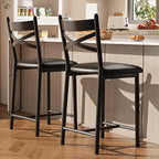 GarveeHome Bar Stools Set of 2, Counter Height Bar Chairs with Back and Thick Cushion, Upholstered Dining Chairs with Padded Seat, Barstools for Kitchen Island, Bar, Dining Room, Modern Black