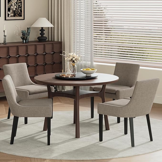 Dining Chairs Set of 2, Upholstered Corduroy Dining Room Chair with Wood Legs, Mid-Back Padded Kitchen Side Chairs for Dining Room, Camel