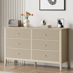 RoyalCraft Beige 6 Drawer Dresser, Fluted Modern Wood Chest of Drawers, Long Dresser for Bedroom TV Stand Storage Cabinet for Living Room