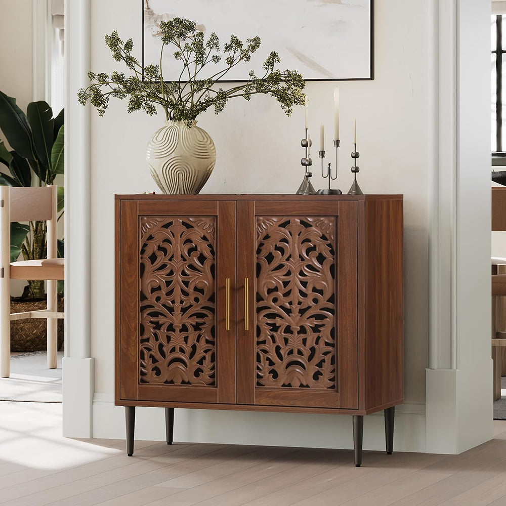 ARTPOWER Vintage Hollow Carving Accent Cabinet with 2 Doors for Living Room
