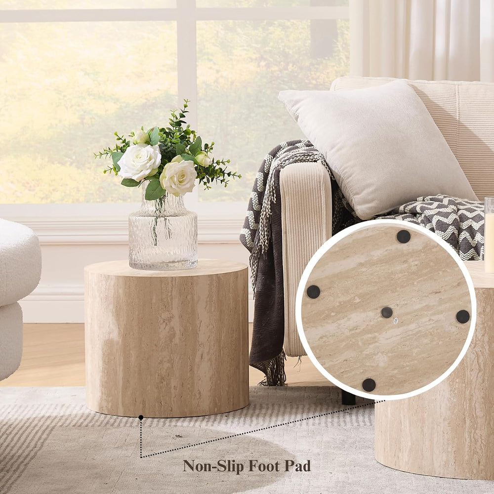 Ya-Home Modern Round Coffee Tables Nesting Table, Wood Set of 2 End Table Sid...