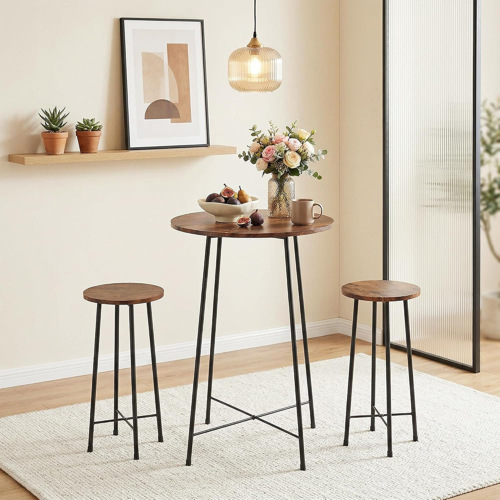 VECELO 3 Piece Pub Table and Chairs Sets Counter Height Bistro Bar Sets with ...