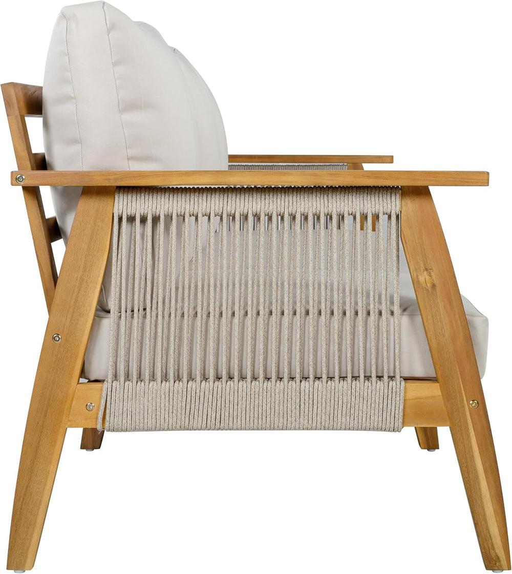 Christopher Knight Home Outdoor 3 Seater Patio Sofa with Acacia Wood Frame an...