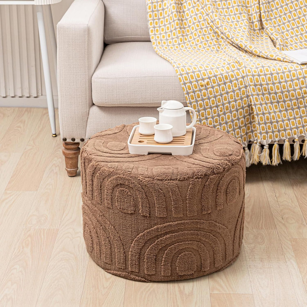 Asuprui Round Ottoman Pouf Foot Stool, Coffee 20x14 in,Sofa Couch Foot Rest |...