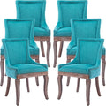 Teal Dining Chairs Set of 6, Kitchen & Dining Room Chairs, Fabric Upholstered Dinning Chairs, Sillas De Comedor, Nailhead Trim, Wood Legs (Blue, 6 Pcs)