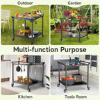 NUUK Grill Cart 32" x 32" Stainless Steel Pizza Oven Table with Double-Shelf Rolling Kitchen Island Cooking Station, Indoor & Outdoor Food Prep Cart
