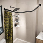 Corner Shower Curtain Rod Adjustable Stainless Steel Diamond Shaped Rack Drill Free Install for Bathroom, Bathtub, Clothing Store (Black Diamond Shaped, Both Sides: 17"-25.6",Middle:20"-26)