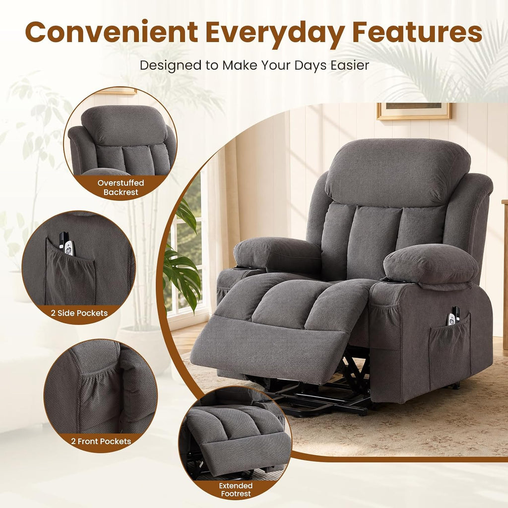 BOSMILLER Electric Power Lift Recliner Chair Sofa with Massage and Heat for Elderly,Lift Chair with Cup Holder & Side Pockets for Living Room