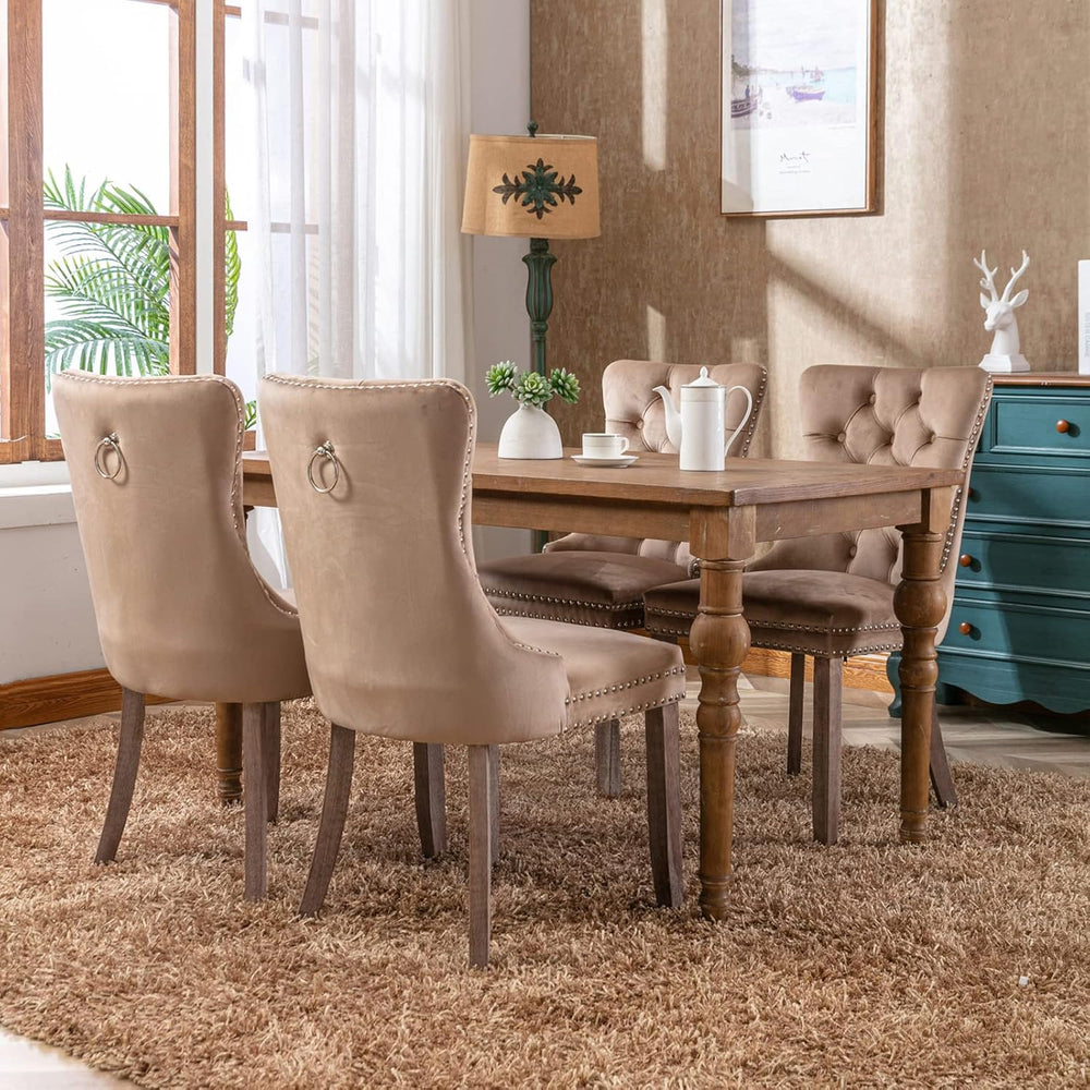 OVENTA Modern Tufted Upholstered Dining Chairs Set of 6, Sand Velvet Dining R...