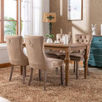 Modern Dining Chairs Set of 2, Tufted Upholstered Dining Chair with Solid Wood Legs, Camel Velvet Accent Chair, Sillas de Comedor, Comfy Kitchen Chairs (Khaki, Velvet, 2Pcs)