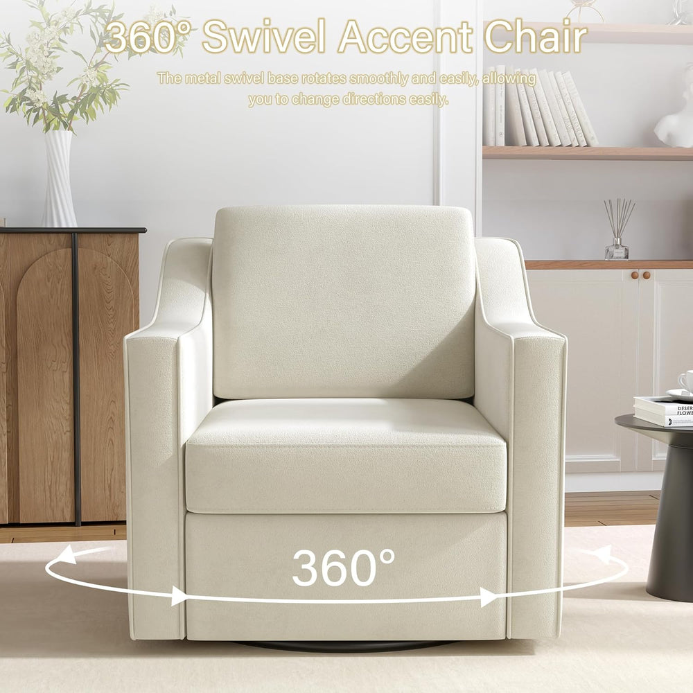Swivel Accent Chairs Set of 2, 360° Swivel Armchairs with Deep Seat, Beige