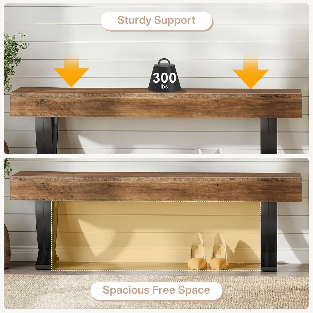 Tribesigns Entryway Shoe Bench, 55-Inch Wooden Shoe Bench with Metal X-Shaped...