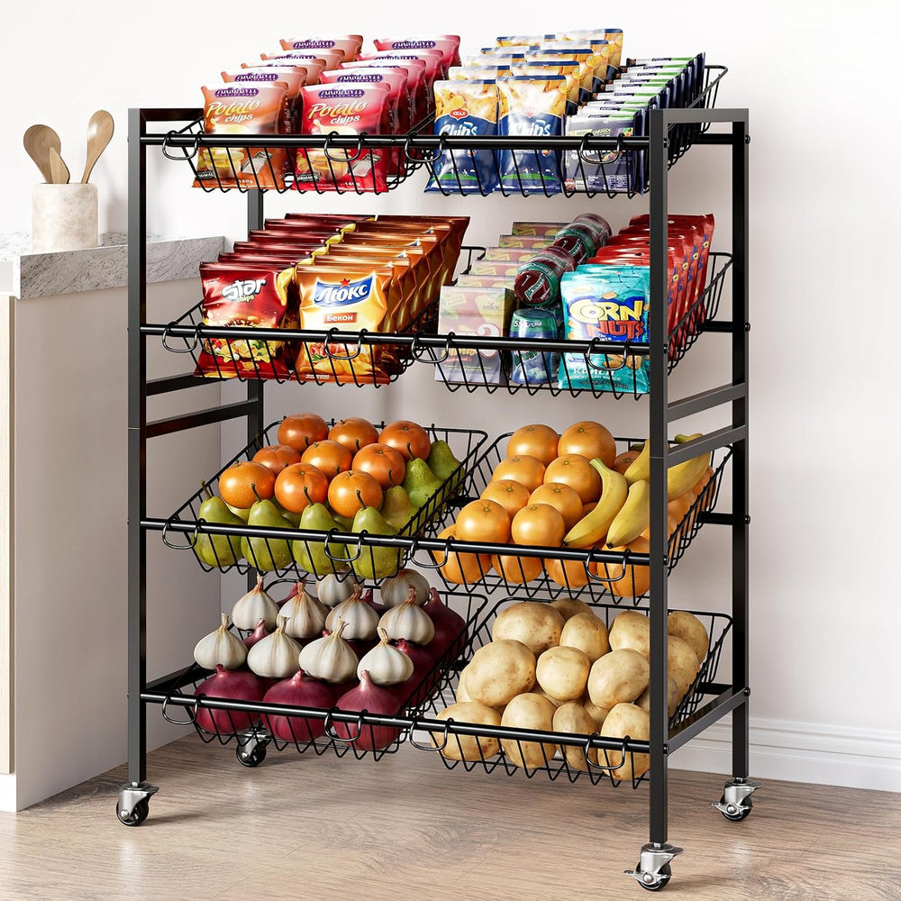 Evermagin 25.2" W Kitchen Storage Cart, 4-Tier Snack Cart with Wheels | ...