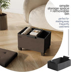 STORAGEBUD Storage Ottoman Cube with Small Bin, 16-in Square Ottoman with Storage for Living Room and Bedroom, Small Ottomans Foot Rest, Fabric Foot Stools Ottomans Max 330lbs, Brown