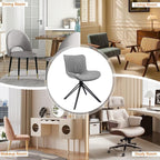 Dining Chairs Set of 6, 360° Swivel Upholstered Mid-Century Modern Kitchen Dining Room Chairs, Armless Faux Leather Accent Side Chair with Padded Back, Metal Legs for Living Room Bedrooms,Grey