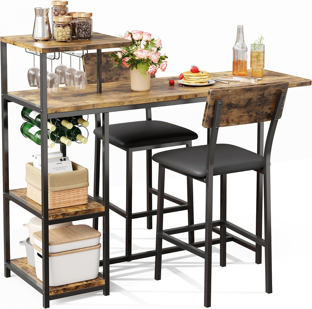 Garvee Dining Table Set for 2, 3-Piece Expandable Bar Table and Chairs Set | ...