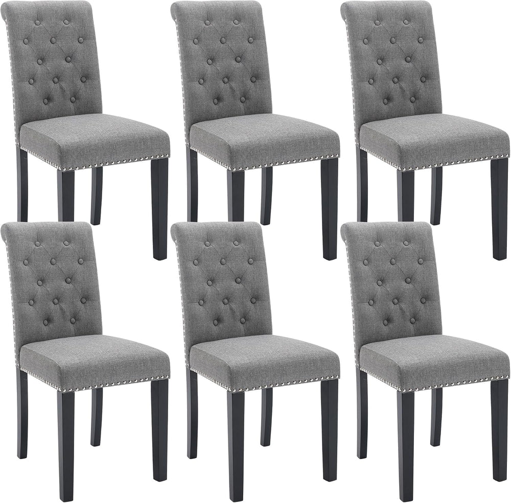 Dining Room Chairs Set of 6, Upholstered Fabric, Strudy Rubber Wood, Gray