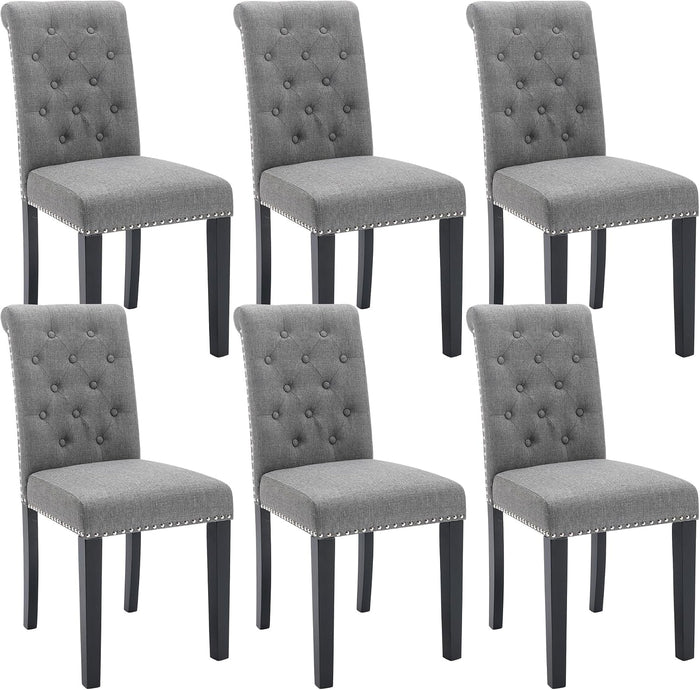 Dining Room Chairs Set of 6, Upholstered Fabric, Strudy Rubber Wood, Gray