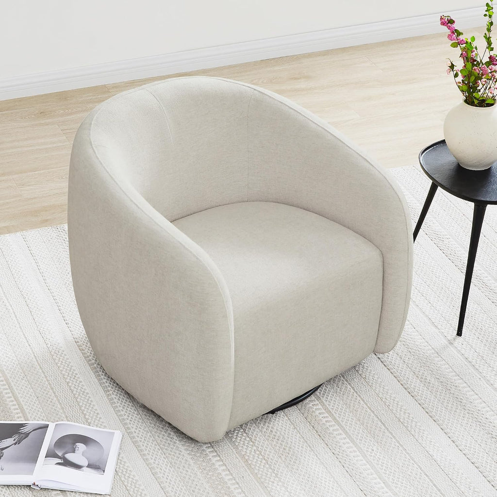 Watson & Whitely Swivel Accent Chairs Set of 2, Modern Upholstered Fabric Barrel Chair Armchair for Living Room, Bedroom, Fully Assembled, Fabric in Cream