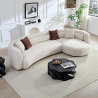 Curved Boucle Sectional Sofa, 132", Deep Seat, Chaise, Oversized, Modern | Comfy Sectional Couches with Chaise (Right-Facing, Beige), Curved Boucle Sectional Sofa, 132", Deep Seat, Chaise, Oversized