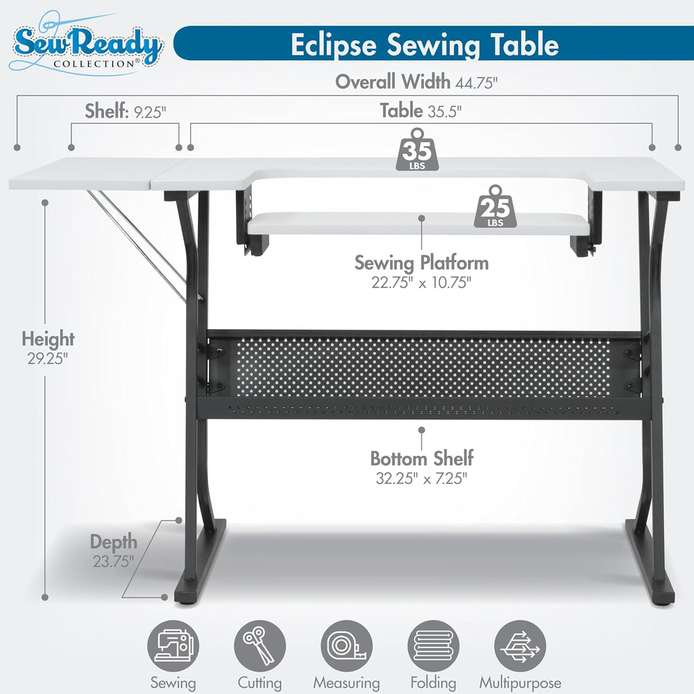 Sew Ready Eclipse Hobby/Sewing Craft Table, Black/White