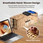 2 Pack Cable Management Box with Lid, Handwoven Water Hyacinth Cord Organizer, 4 Side Open Slots Cable Hider for Power Strips, Cords & Wires, Desk/Floor/Office Storage Box to Hide Electronics Clutter
