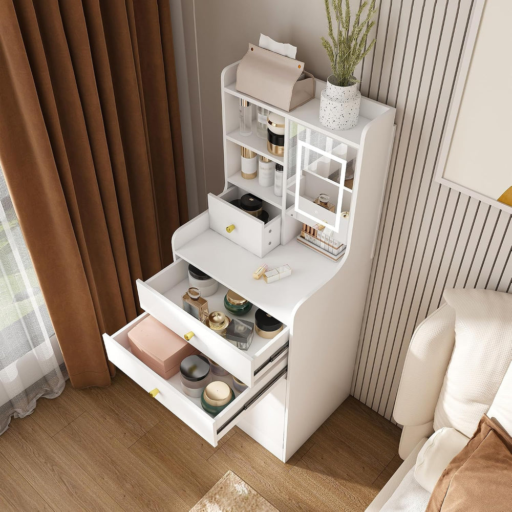 Runboll Compact Dressing Table with Storage Stool & Adjustable Lighted Mi...