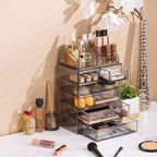 Sorbus Acrylic Makeup Organizer Set, 6-Drawer Vanity & Countertop Cosmetic Storage with Small & Wide Compartments, Black-Tint Makeup Storage for Brushes, Jewelry – Holiday Gift for Women & Teens