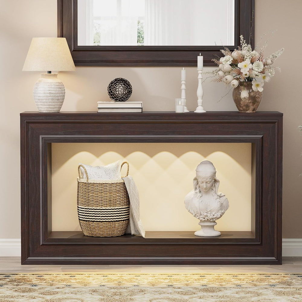 Rresyet 55" Narrow Entryway Console Table with LED Lights & Storage,...