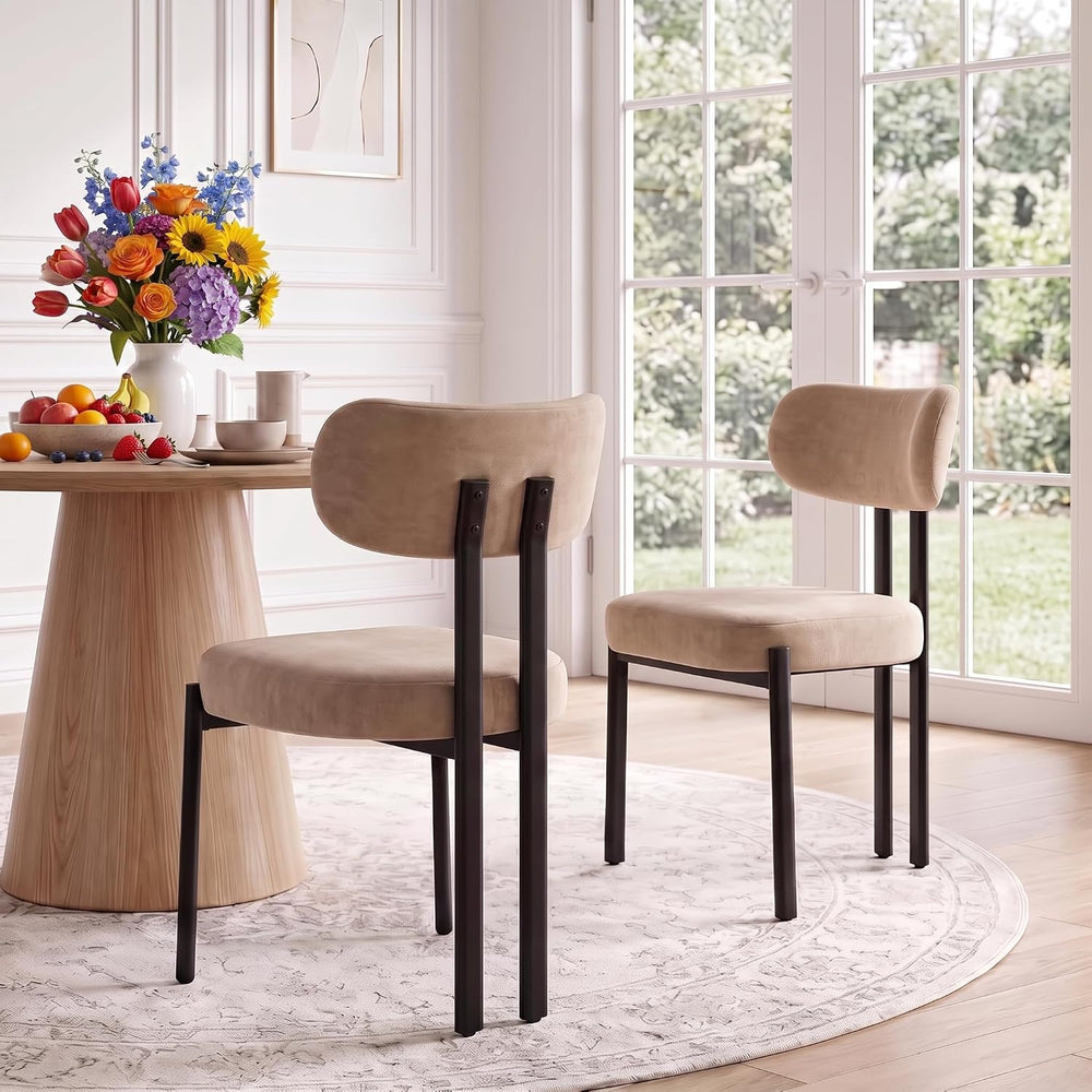 Ya-Home Modern Dining Chairs Set of 2, Chenille Kitchen Chairs, Khaki | Curve...