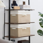 GRANNY SAYS Storage Boxes with Lids, Decorative Storage Bins, Shelf Baskets, Clothes Storage and Organization, White/Khaki, 2-Pack