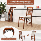 COSTWAY Folding Dining Chairs Set of 2, Upholstered Wooden Dining Room Chairs with Fabric Padded Seat, Solid Wood Frame and 400LBS Capacity for Kitchen Apartment (Beige & Brown)