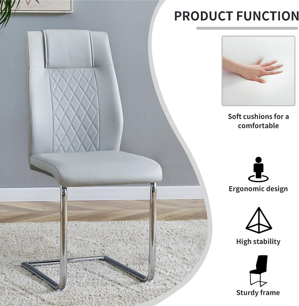 JUFU 71'' Glass Dining Table Set with 6 Light Grey PU Leather Chairs, Rectangle Kitchen Table Set Glass Dining Tabletop Modern Dinner Table Set for Kitchen, Dining Room