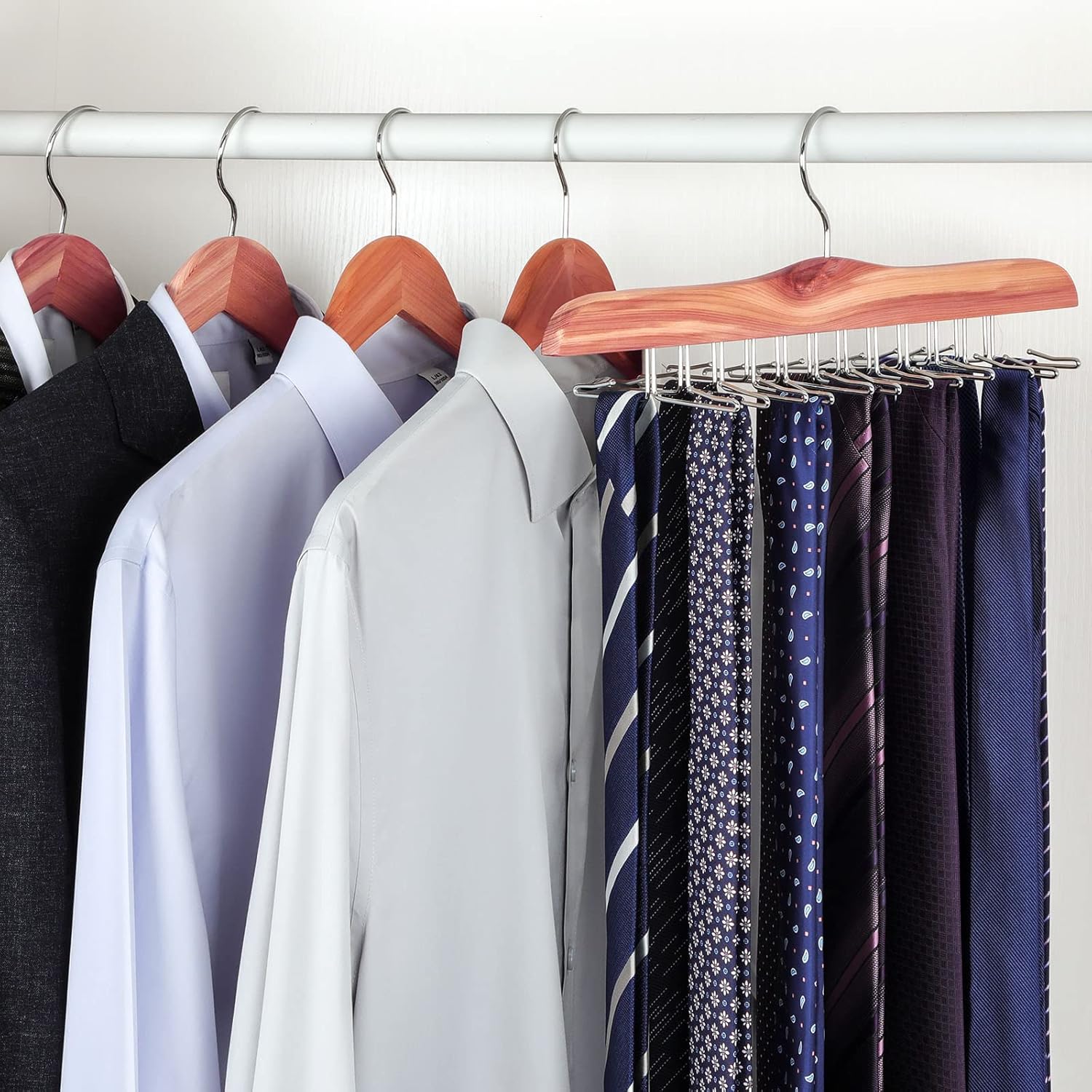 TOPIA HANGER American Red Cedar Wooden Tie Racks for Closet, 24 Tie Hangers Organizer, High-Grade Space Saving Necktie Holder for Storage and Display Bra, Tank Top, Camisole (1-Pack) CT14T