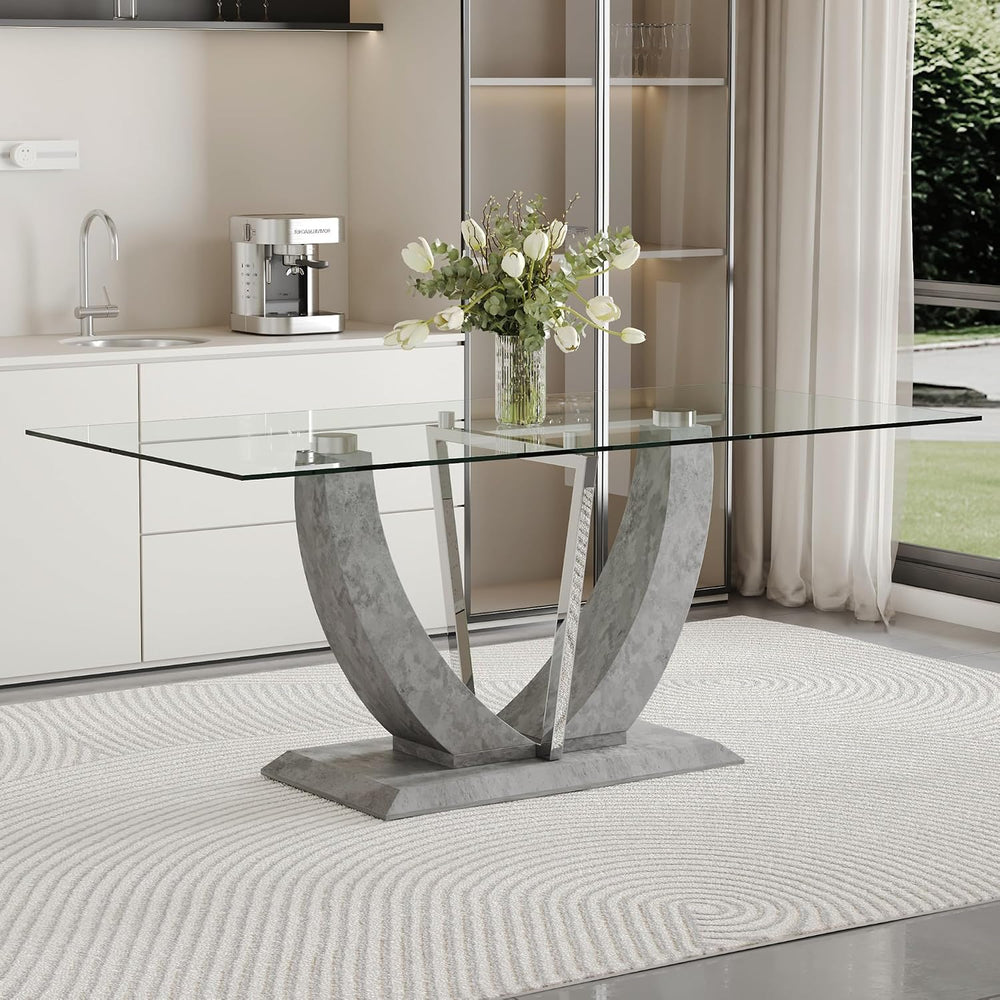 71" Glass Dining Table, Modern Kitchen Table for 6-8, Large Rectangle Di...