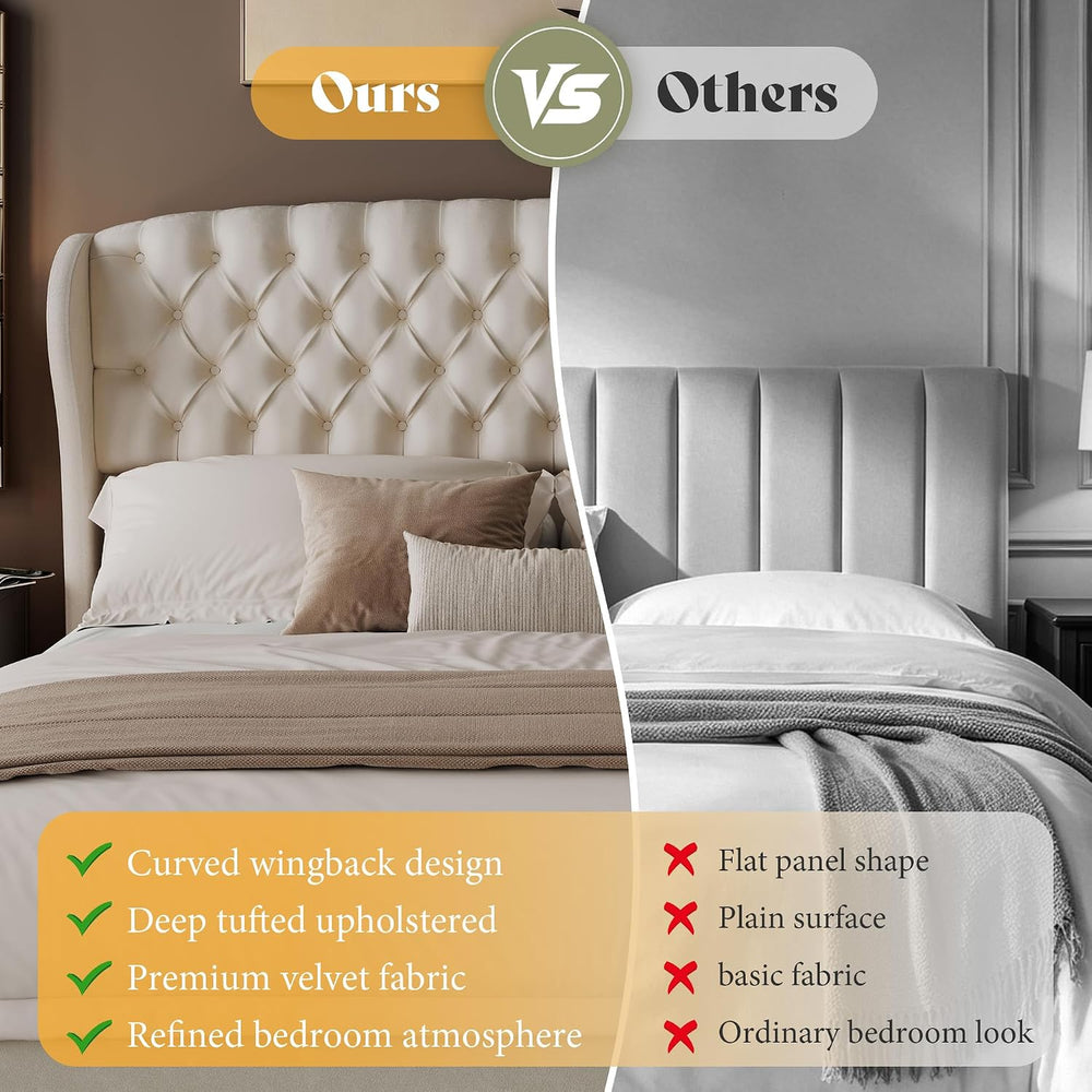 AMERLIFE King/Cal King Headboard Only, Velvet Upholstered Wingback, Cream