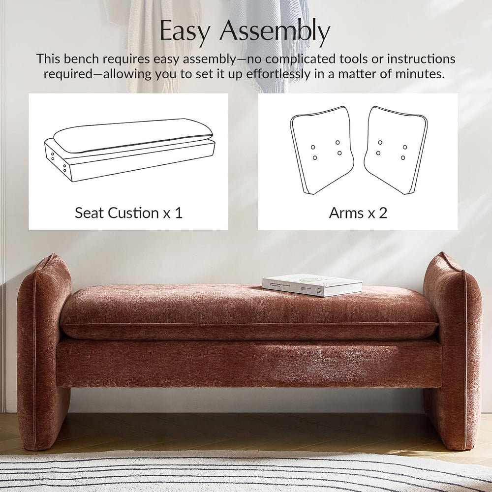 HULALA HOME 57.5" Modern Chenille Upholstered Bench, End of Bed Bench wi...