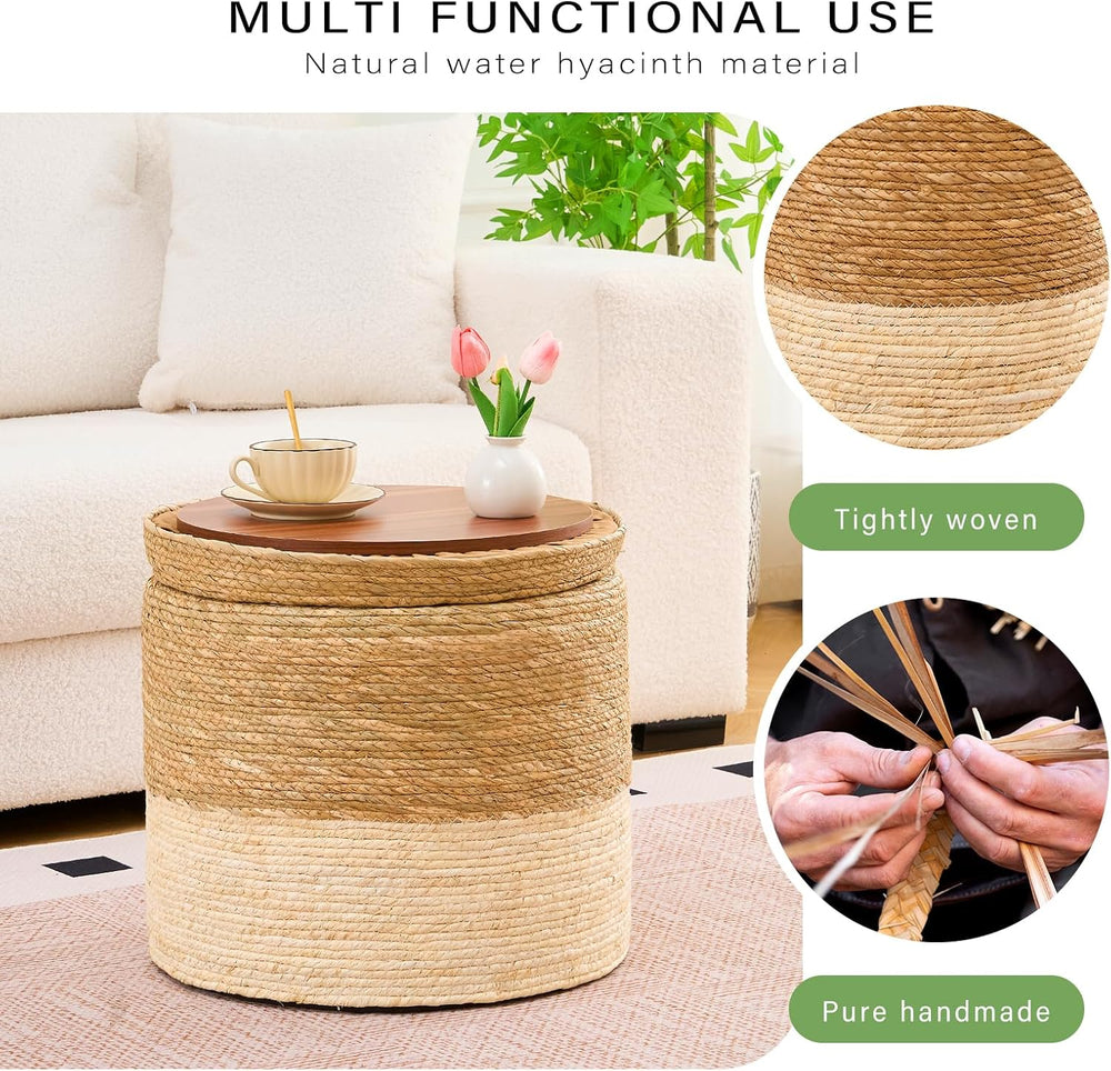 Wimarsbon Storage Pouf Ottoman, Hand Weaving Natural Straw Foot Stool, Bohemi...