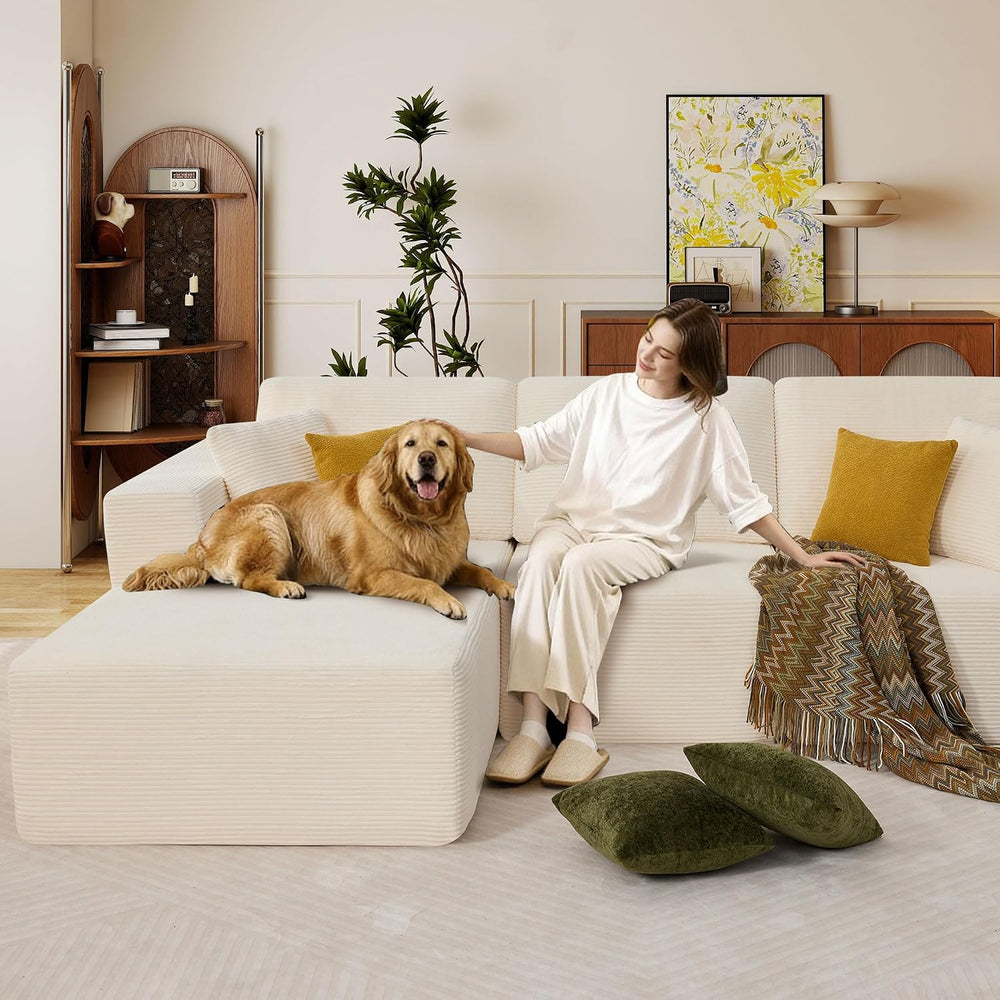 109” Cloud Sectional Couch, Modular Sofa with L-Shape Chaise, Deep Seat Cordu...
