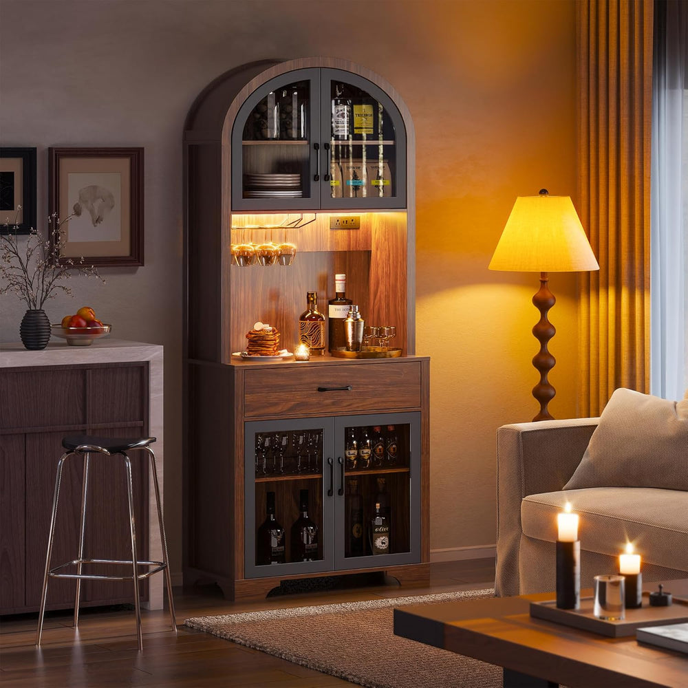 Arched Kitchen Pantry Cabinet, Kitchen Hutch Storage Cabinet with Countertop ...