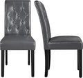 Yaheetech Upholstered Dining Chairs Set of 2 Modern Leather Parsons Kitchen Chairs with Button Tufted High Back and Solid Wood Legs and for Dining Room/Living Room/Restaurant, Gray