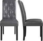 Yaheetech Upholstered Dining Chairs Set of 2 Modern Leather Parsons Kitchen Chairs with Button Tufted High Back and Solid Wood Legs and for Dining Room/Living Room/Restaurant, Gray