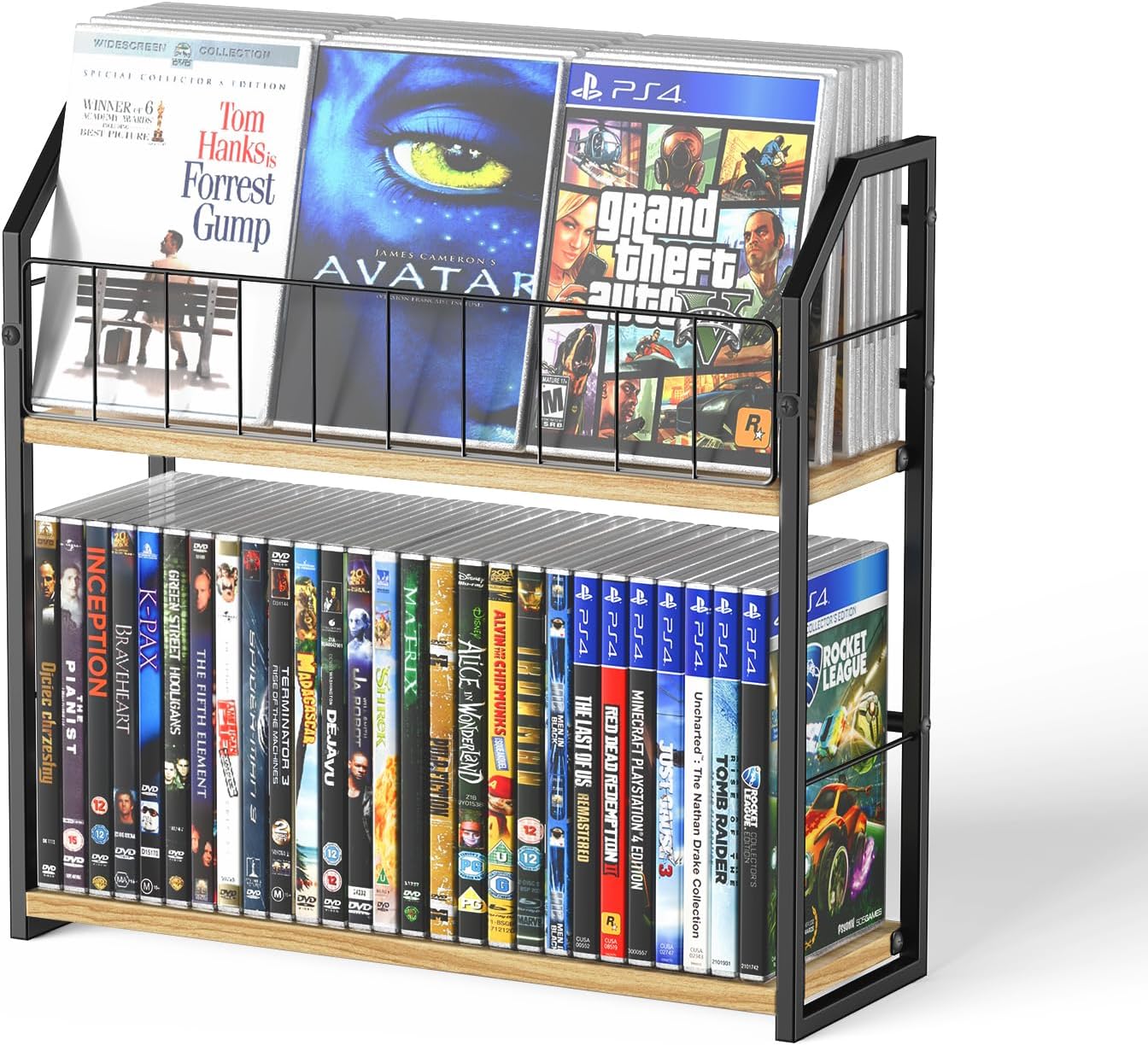 2-Tier DVD Storage Rack, DVD Shelf for Non-slip Feets Max 20 lb | DVD Holder, Blu Ray Storage, Stores Up to 56 DVDs, Display Organizer Tower for Music Enthusiasts, Collection Display Storage