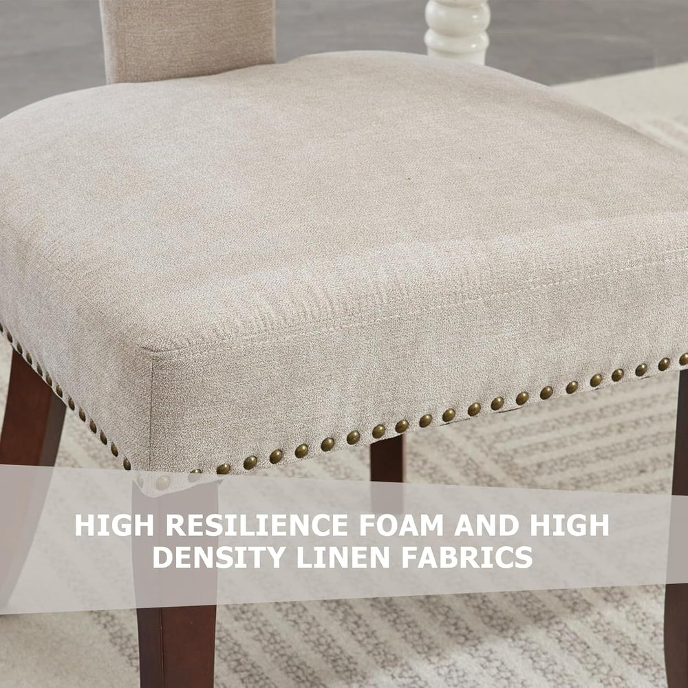 Mid Century Modern Farmhouse Dining Chairs Set of 2, Linen Upholstered with C...