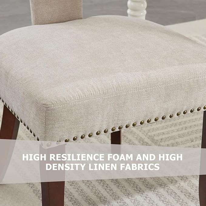 3-Piece 31.5" Round Dining Table Set for 2 with Upholstered Chairs – Space-Saving Modern Small Kitchen Cafe Bistro Set(T-Back Beige Linen Chair)