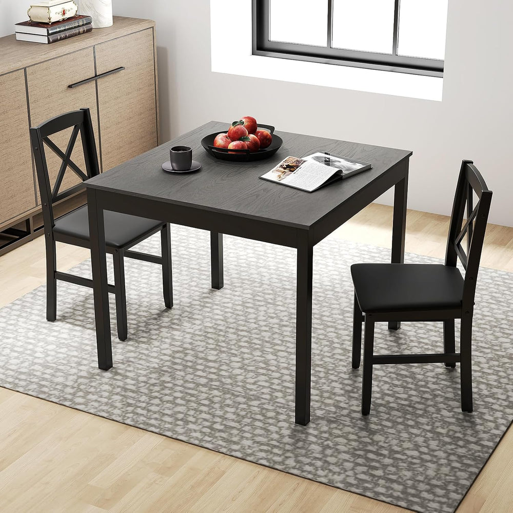 GOFLAME 3-Piece Dining Table Set for 2, Wooden Square Kitchen Table with 2 Up...