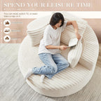 Oversized Round Chaise Longue Chair Indoor, Modern 55-inch Upholstered Corduroy Deep Seat Circle Single Cloud Lounge Floor Sofa Chair for Living Room, Bedroom Apartment, Beige