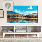 Fluted TV Stand for 55 65 Inch TV, Mid Century Modern Entertainment Center with Shelves, Cabinets & Sliding Doors, TV Media Console Table with Wood Feet & Cord Holes for Living Room, Bedroom, White