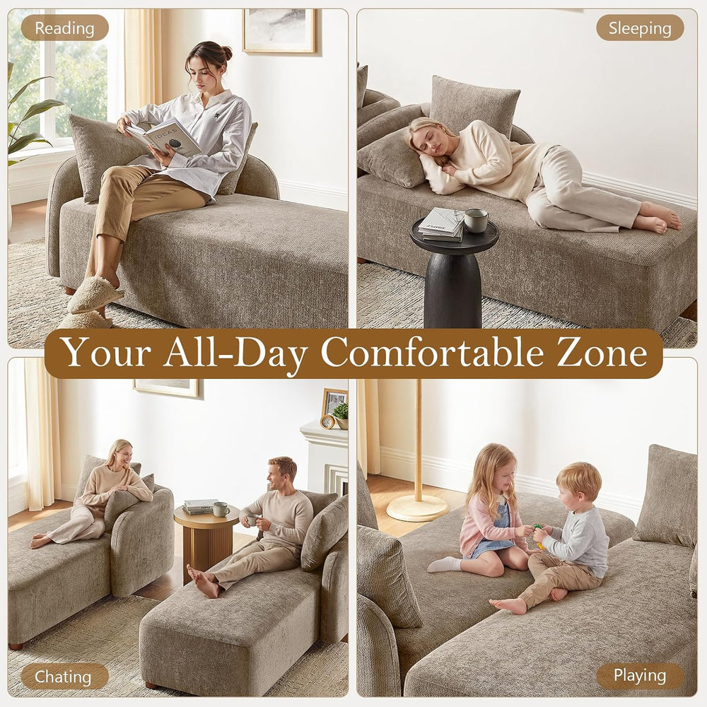 68.9" Chaise Lounge Chair Indoor with Left Facing, Chenille Camel